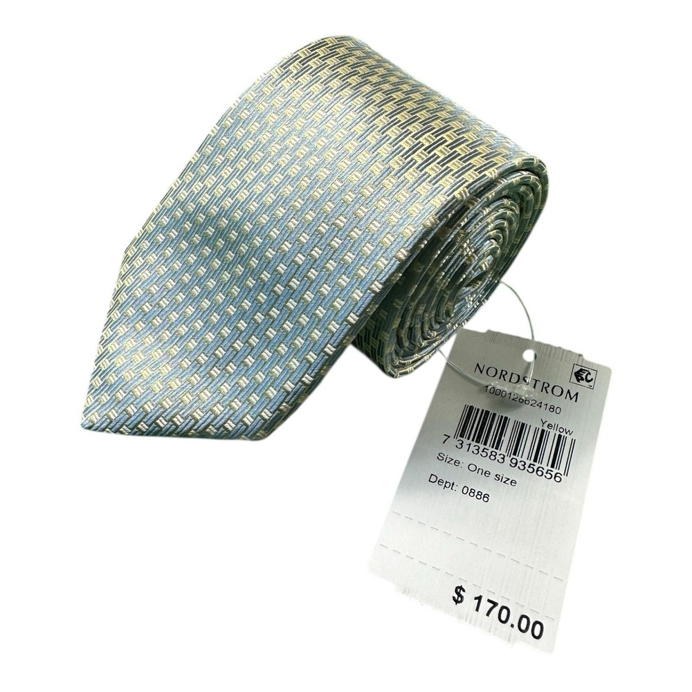 ETON Current Blue Gold Geometric AOP Pure Silk Tie 3.25 Inch Width‎ NWT